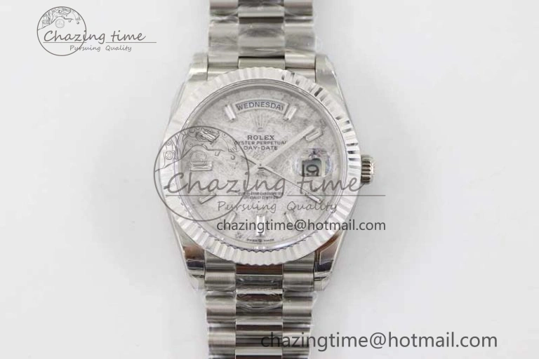 Day Date 40mm SS 904L Steel TWF 1:1 Best Edition Meteorite Crystal Dial on SS Bracelet A2836