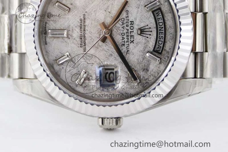 Day Date 40mm SS 904L Steel TWF 1:1 Best Edition Meteorite Crystal Dial on SS Bracelet A2836
