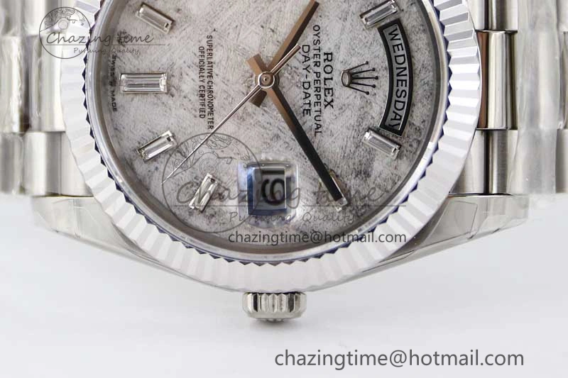 Day Date 40mm SS 904L Steel TWF 1:1 Best Edition Meteorite Crystal Dial on SS Bracelet A2836