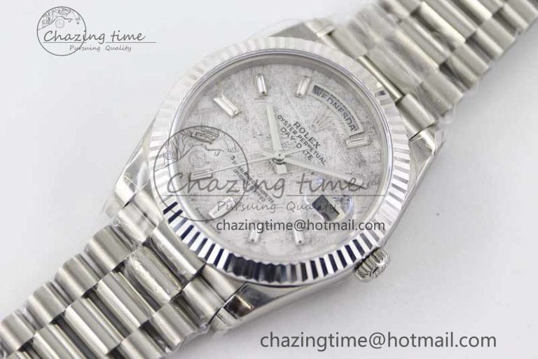 Day Date 40mm SS 904L Steel TWF 1:1 Best Edition Meteorite Crystal Dial on SS Bracelet A2836
