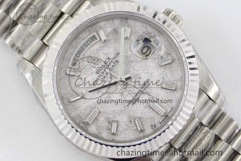 Day Date 40mm SS 904L Steel TWF 1:1 Best Edition Meteorite Crystal Dial on SS Bracelet A2836