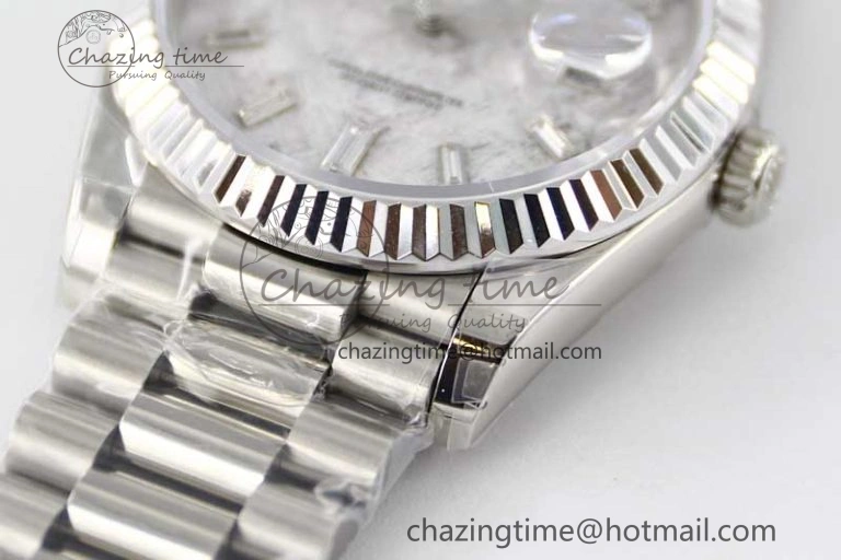 Day Date 40mm SS 904L Steel TWF 1:1 Best Edition Meteorite Crystal Dial on SS Bracelet A2836