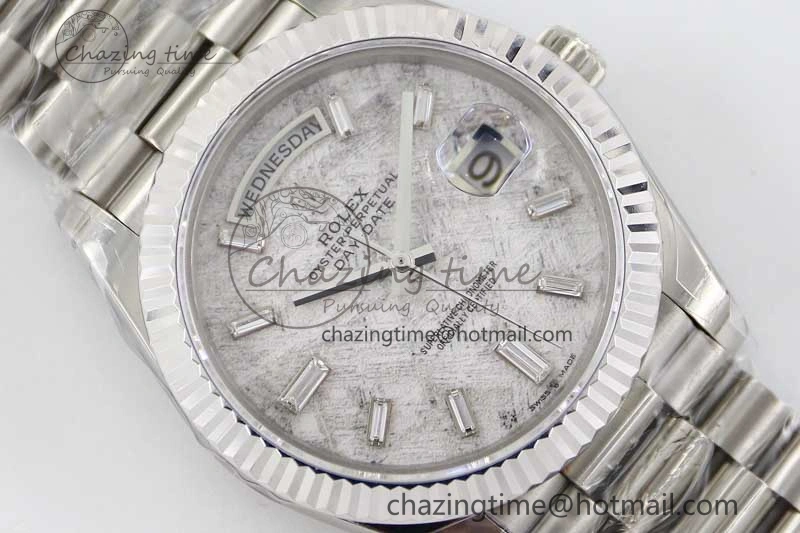 Day Date 40mm SS 904L Steel TWF 1:1 Best Edition Meteorite Crystal Dial on SS Bracelet A2836