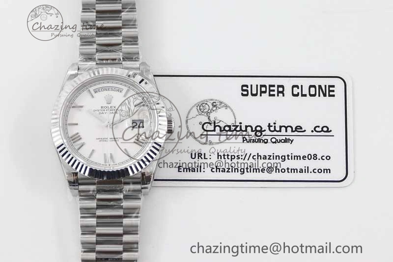 Day Date 40mm SS 904L Steel TWF 1:1 Best Edition White Roman Dial on SS Bracelet A2836