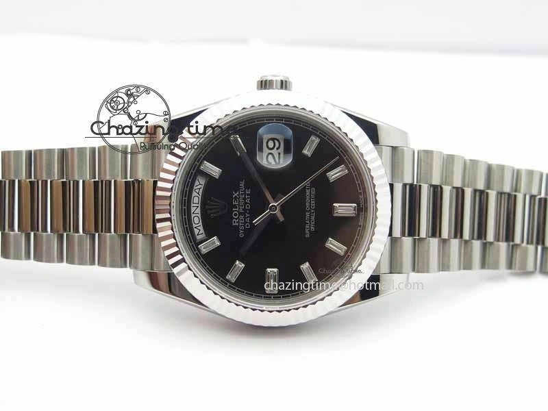 Day Date 40mm SS BP Maker Best Edition Black Dial Diamond Markers On SS Bracelet A2836