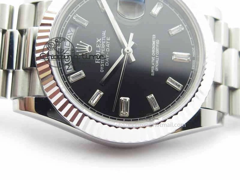 Day Date 40mm SS BP Maker Best Edition Black Dial Diamond Markers On SS Bracelet A2836