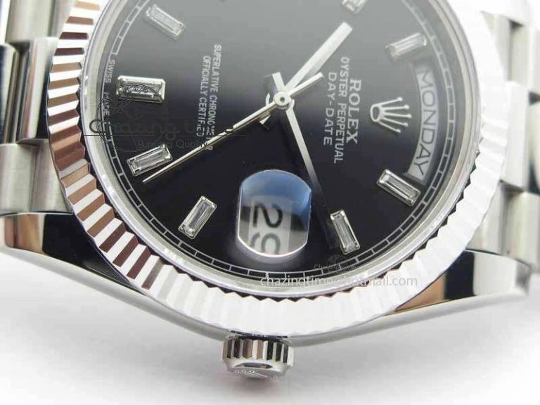 Day Date 40mm SS BP Maker Best Edition Black Dial Diamond Markers On SS Bracelet A2836