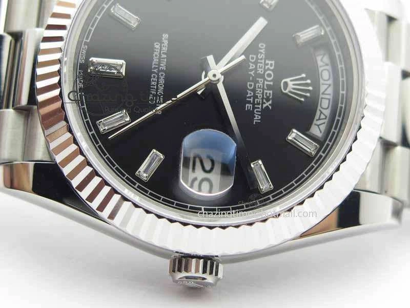 Day Date 40mm SS BP Maker Best Edition Black Dial Diamond Markers On SS Bracelet A2836