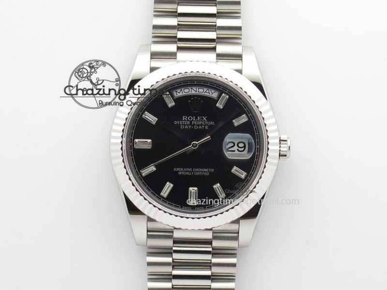Day Date 40mm SS BP Maker Best Edition Black Dial Diamond Markers On SS Bracelet ETA2836