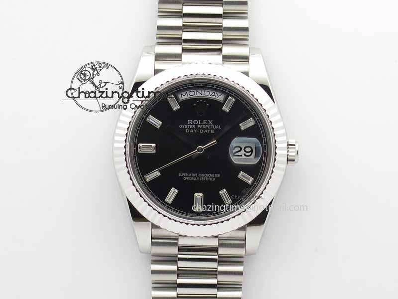 Day Date 40mm SS BP Maker Best Edition Black Dial Diamond Markers On SS Bracelet ETA2836
