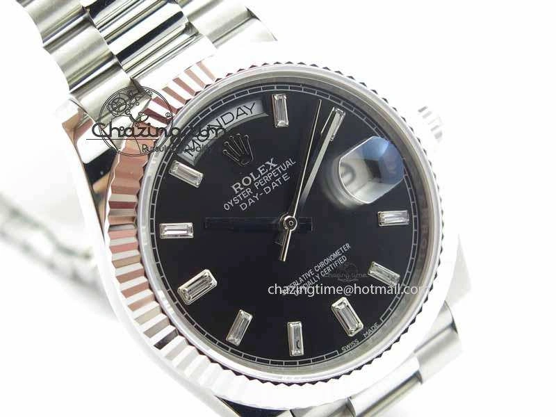 Day Date 40mm SS BP Maker Best Edition Black Dial Diamond Markers On SS Bracelet ETA2836