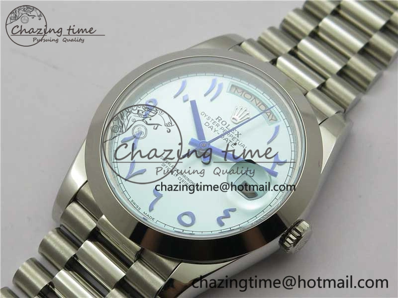 Day Date 40mm SS BP Maker Best Edition Blue Dial Arabic Markers On SS Bracelet A2813