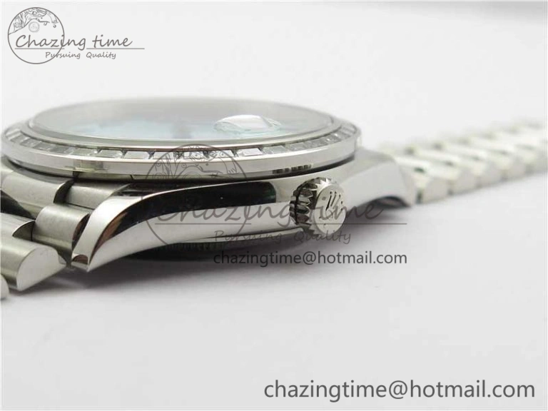 Day Date 40mm SS BP Maker Best Edition Crystal Bezel Blue Dial Arabic Markers On SS Bracelet A2813