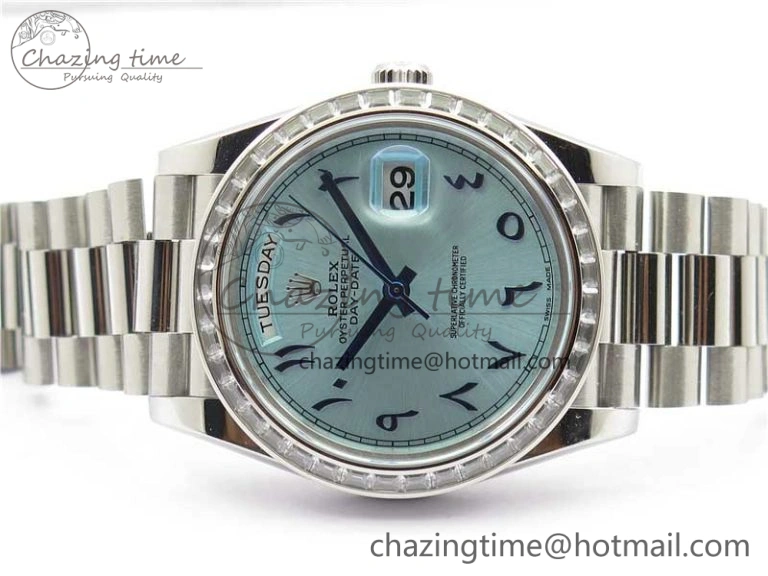 Day Date 40mm SS BP Maker Best Edition Crystal Bezel Blue Dial Arabic Markers On SS Bracelet A2813