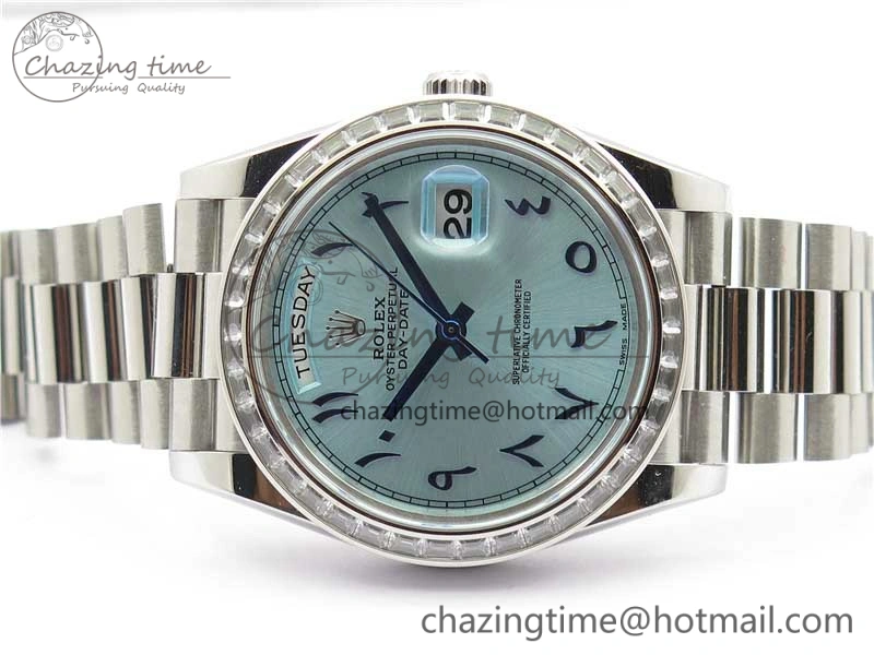Day Date 40mm SS BP Maker Best Edition Crystal Bezel Blue Dial Arabic Markers On SS Bracelet A2813
