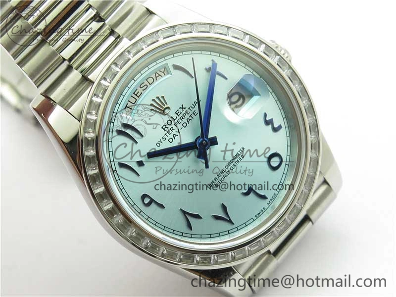 Day Date 40mm SS BP Maker Best Edition Crystal Bezel Blue Dial Arabic Markers On SS Bracelet A2813