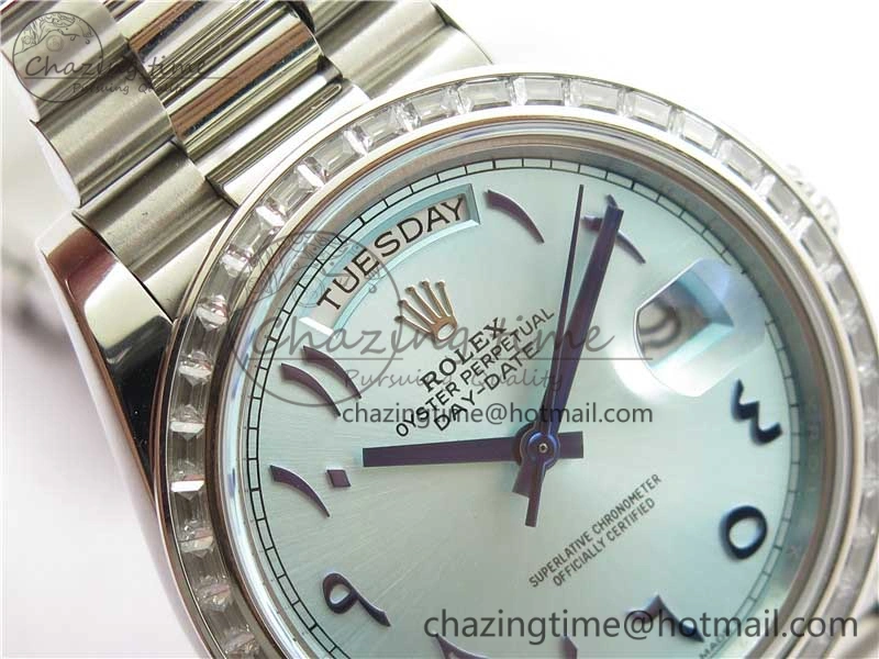 Day Date 40mm SS BP Maker Best Edition Crystal Bezel Blue Dial Arabic Markers On SS Bracelet A2813