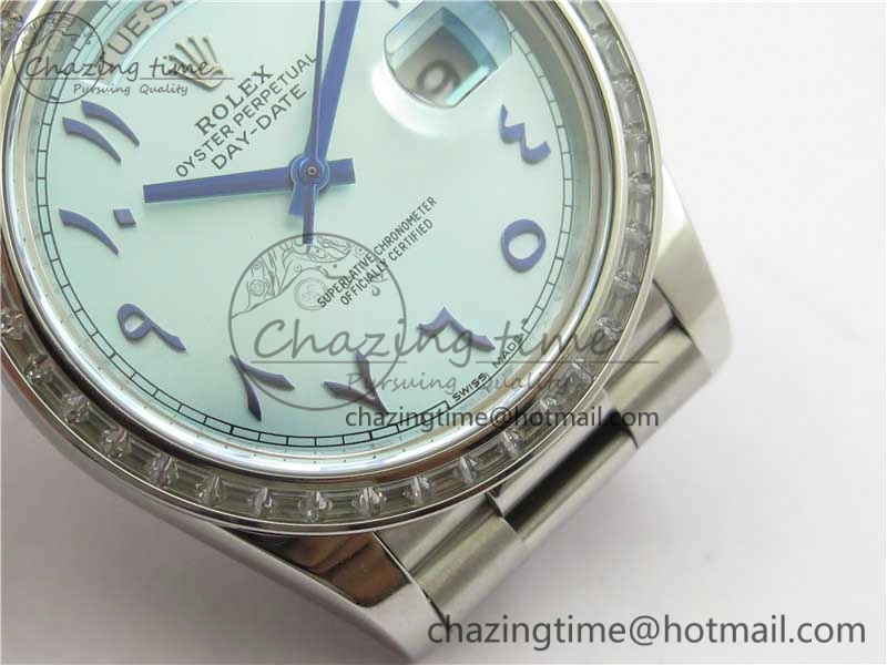 Day Date 40mm SS BP Maker Best Edition Crystal Bezel Blue Dial Arabic Markers On SS Bracelet A2813