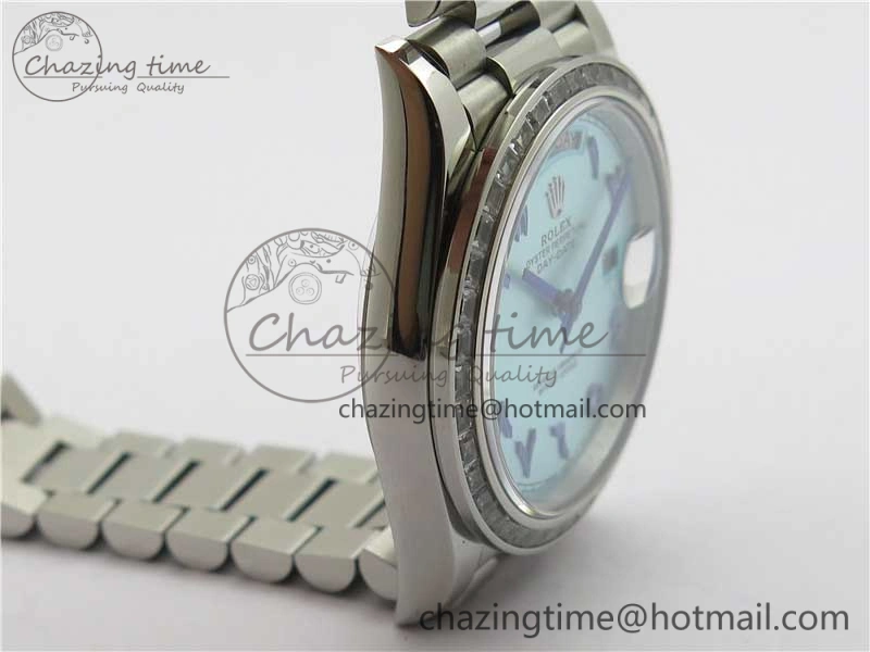 Day Date 40mm SS BP Maker Best Edition Crystal Bezel Blue Dial Arabic Markers On SS Bracelet A2813