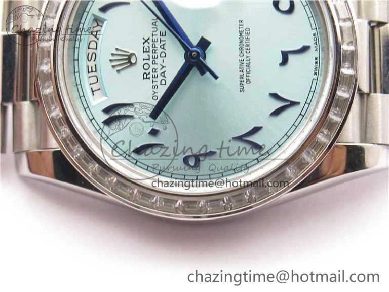 Day Date 40mm SS BP Maker Best Edition Crystal Bezel Blue Dial Arabic Markers On SS Bracelet A2813