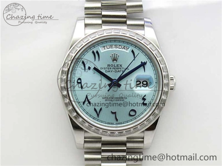 Day Date 40mm SS BP Maker Best Edition Crystal Bezel Blue Dial Arabic Markers On SS Bracelet A2813
