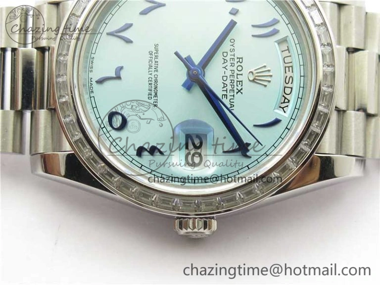 Day Date 40mm SS BP Maker Best Edition Crystal Bezel Blue Dial Arabic Markers On SS Bracelet A2813