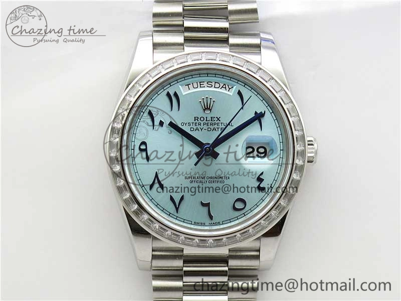 Day Date 40mm SS BP Maker Best Edition Crystal Bezel Blue Dial Arabic Markers On SS Bracelet A2813