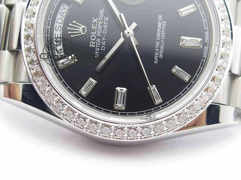 Day Date 40mm SS BP Maker Best Edition Diamond Bezel Black Dial On SS Bracelet A2836