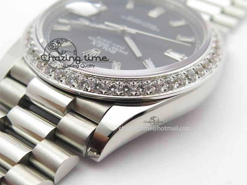 Day Date 40mm SS BP Maker Best Edition Diamond Bezel Black Dial On SS Bracelet A2836