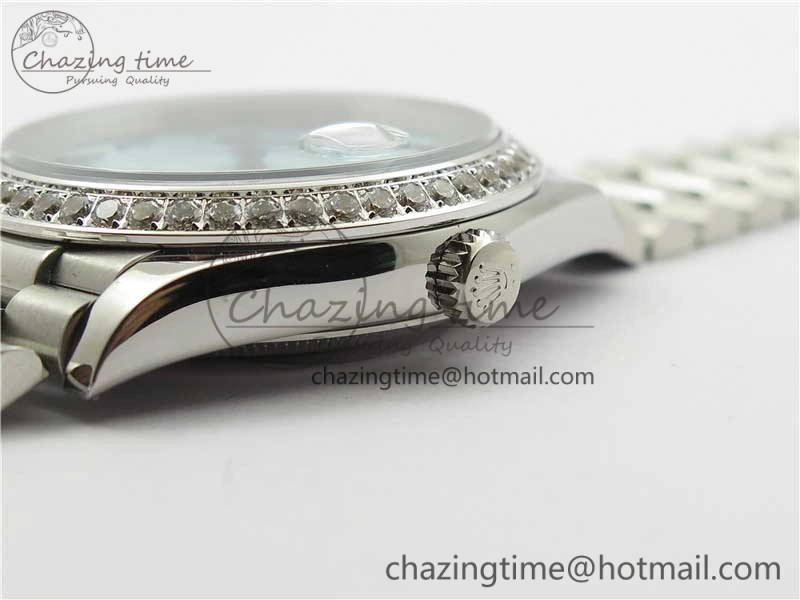 Day Date 40mm SS BP Maker Best Edition Diamond Bezel Blue Dial Arabic Markers On SS Bracelet A2813