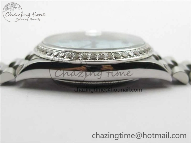 Day Date 40mm SS BP Maker Best Edition Diamond Bezel Blue Dial Arabic Markers On SS Bracelet A2813