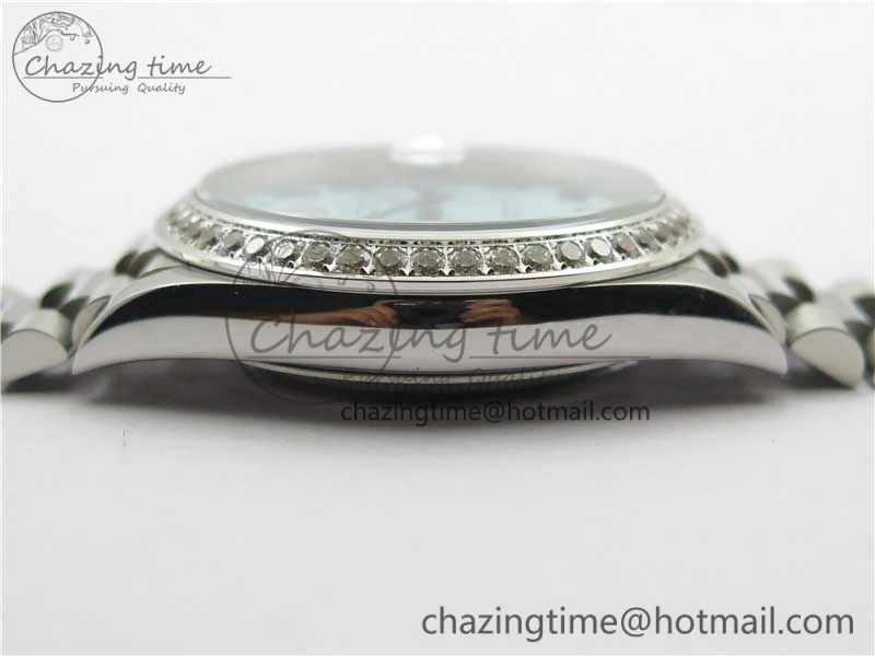 Day Date 40mm SS BP Maker Best Edition Diamond Bezel Blue Dial Arabic Markers On SS Bracelet A2813