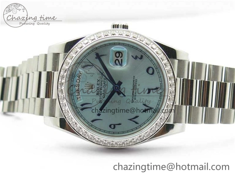 Day Date 40mm SS BP Maker Best Edition Diamond Bezel Blue Dial Arabic Markers On SS Bracelet A2813