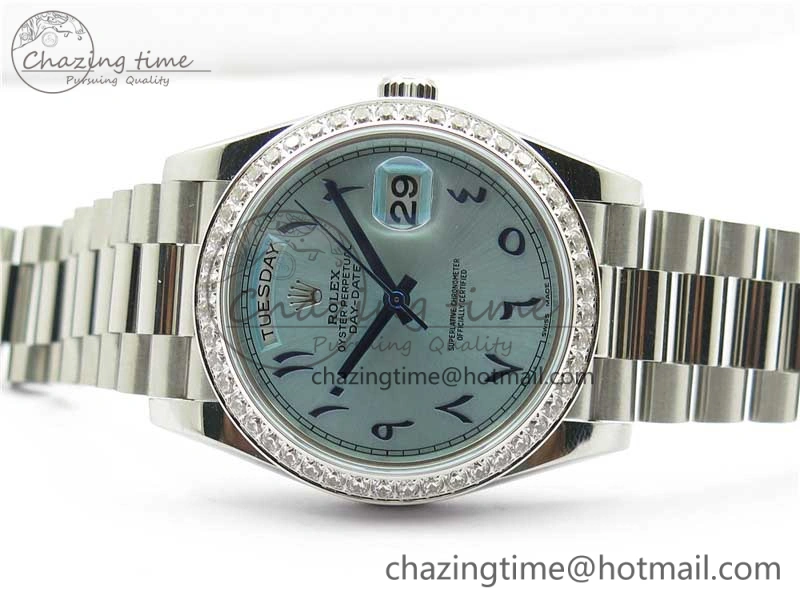 Day Date 40mm SS BP Maker Best Edition Diamond Bezel Blue Dial Arabic Markers On SS Bracelet A2813