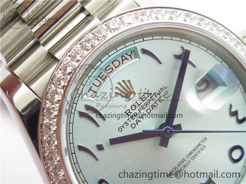 Day Date 40mm SS BP Maker Best Edition Diamond Bezel Blue Dial Arabic Markers On SS Bracelet A2813