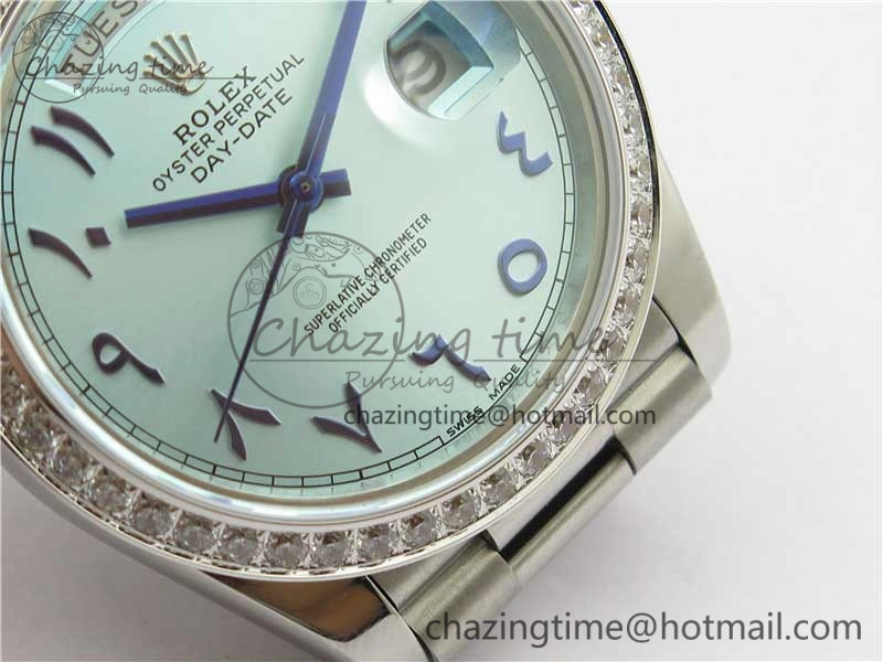 Day Date 40mm SS BP Maker Best Edition Diamond Bezel Blue Dial Arabic Markers On SS Bracelet A2813