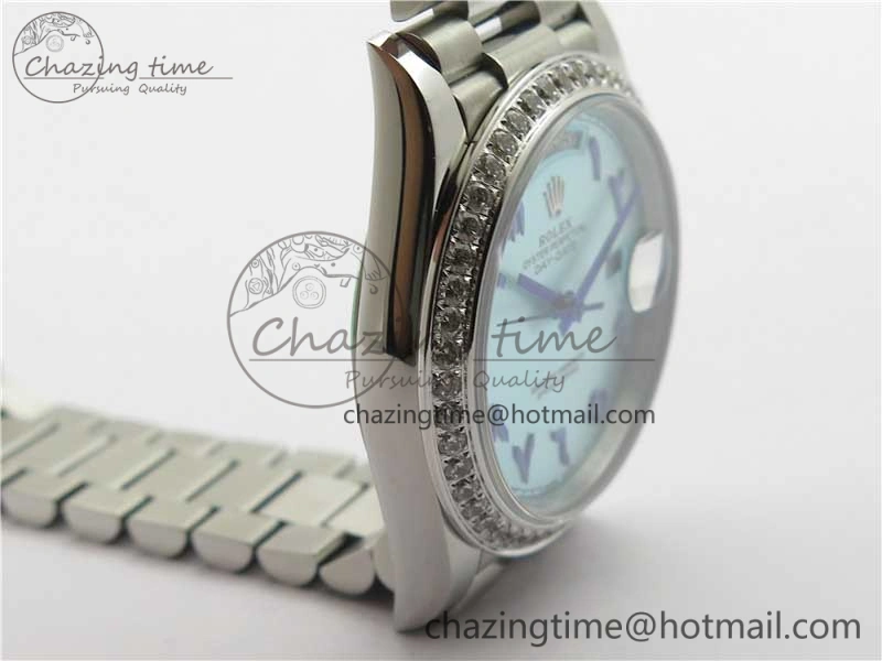 Day Date 40mm SS BP Maker Best Edition Diamond Bezel Blue Dial Arabic Markers On SS Bracelet A2813