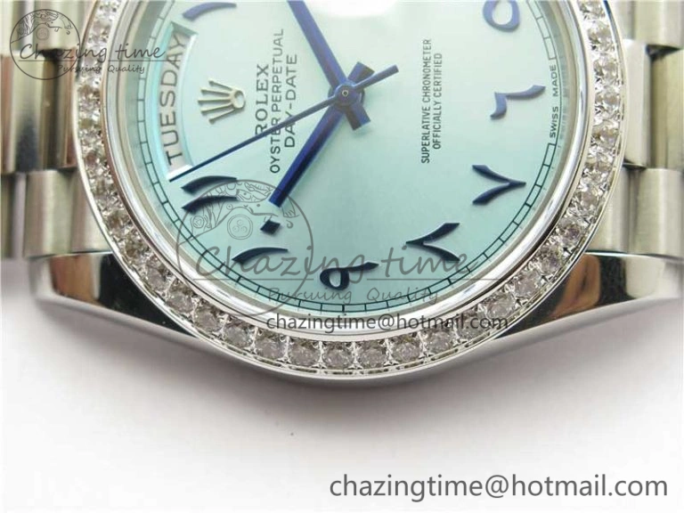 Day Date 40mm SS BP Maker Best Edition Diamond Bezel Blue Dial Arabic Markers On SS Bracelet A2813