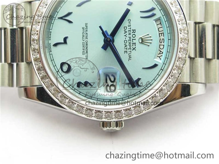Day Date 40mm SS BP Maker Best Edition Diamond Bezel Blue Dial Arabic Markers On SS Bracelet A2813