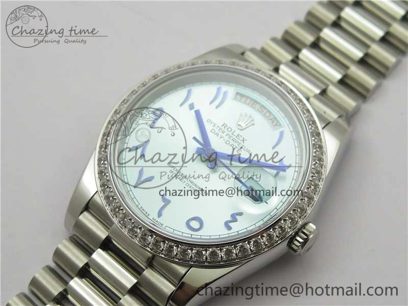 Day Date 40mm SS BP Maker Best Edition Diamond Bezel Blue Dial Arabic Markers On SS Bracelet A2813