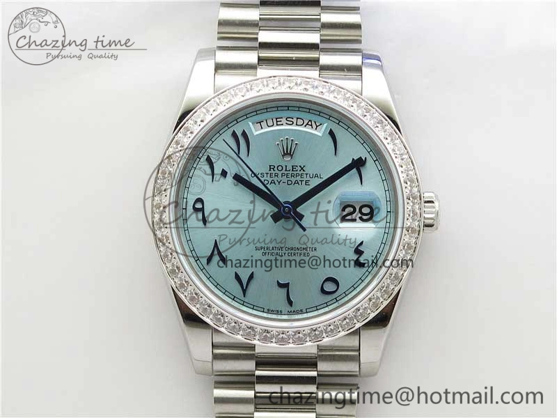 Day Date 40mm SS BP Maker Best Edition Diamond Bezel Blue Dial Arabic Markers On SS Bracelet A2813
