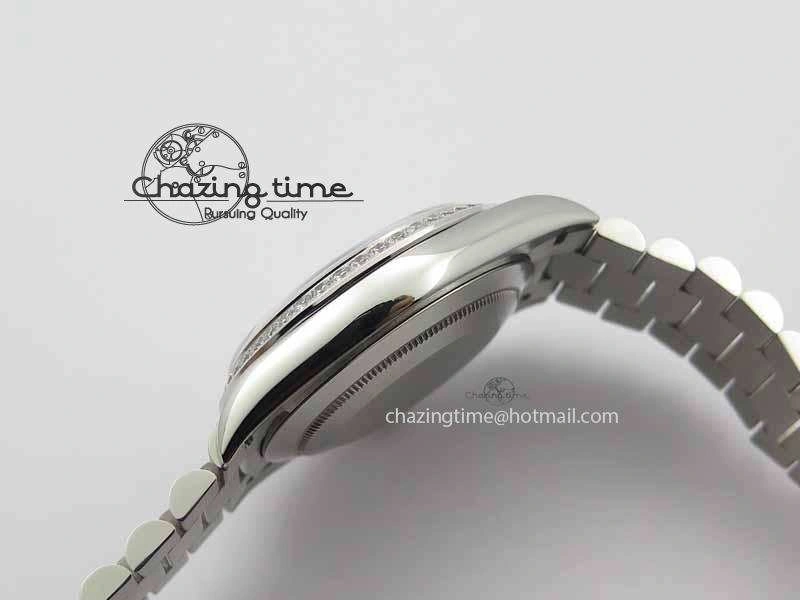 Day Date 40mm SS BP Maker Best Edition Diamond Bezel Ice Blue Dial On SS Bracelet ETA2836