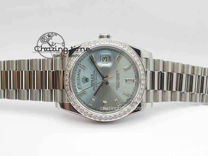 Day Date 40mm SS BP Maker Best Edition Diamond Bezel Ice Blue Dial On SS Bracelet ETA2836