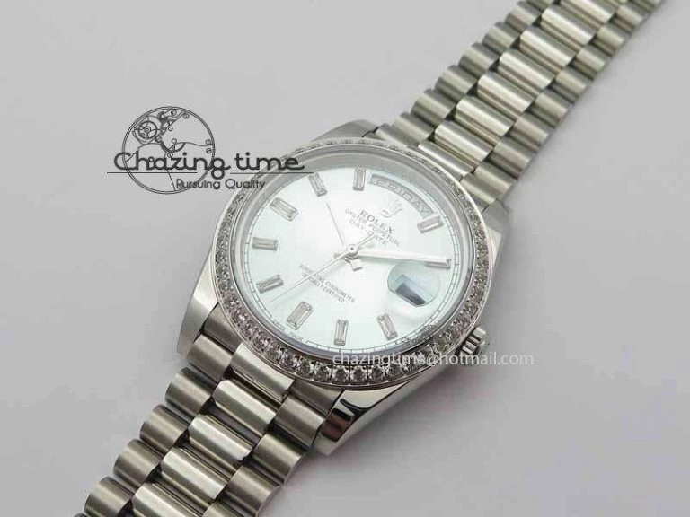 Day Date 40mm SS BP Maker Best Edition Diamond Bezel Ice Blue Dial On SS Bracelet ETA2836