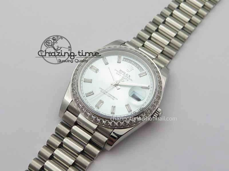 Day Date 40mm SS BP Maker Best Edition Diamond Bezel Ice Blue Dial On SS Bracelet ETA2836