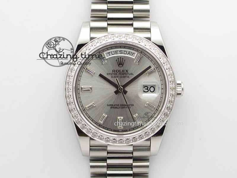 Day Date 40mm SS BP Maker Best Edition Diamond Bezel Silver Dial On SS Bracelet A2836