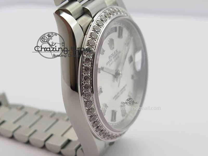 Day Date 40mm SS BP Maker Best Edition Diamond Bezel Silver Dial On SS Bracelet A2836