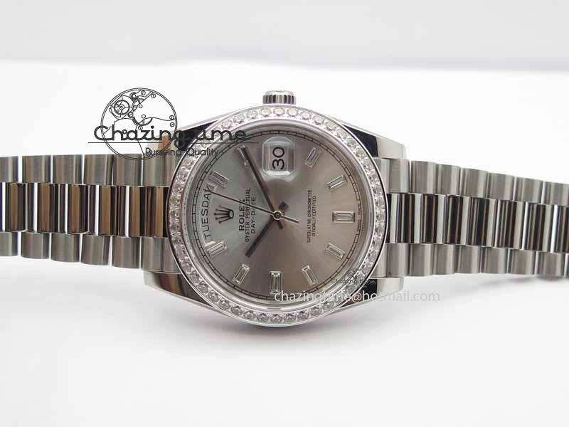 Day Date 40mm SS BP Maker Best Edition Diamond Bezel Silver Dial On SS Bracelet A2836
