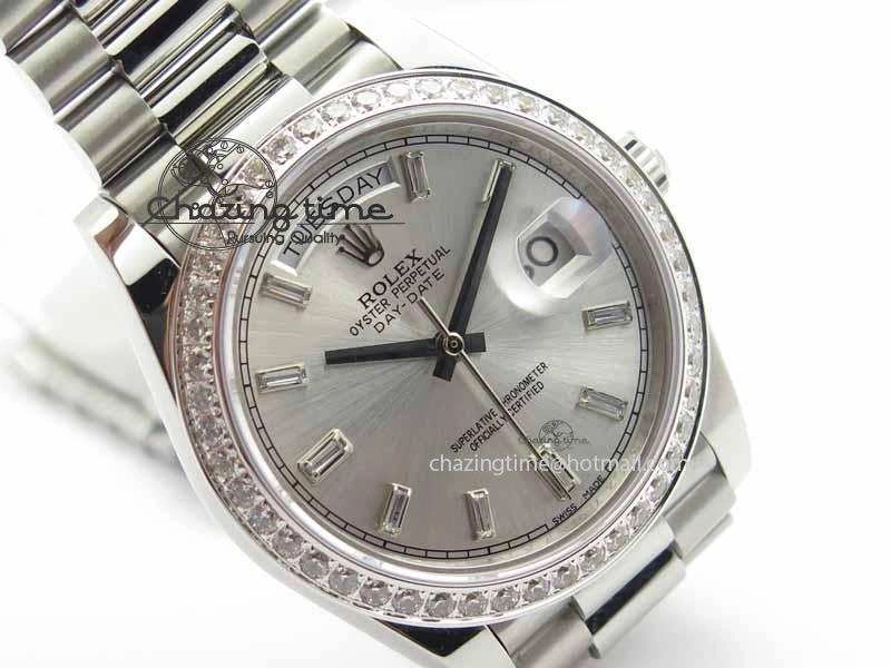 Day Date 40mm SS BP Maker Best Edition Diamond Bezel Silver Dial On SS Bracelet ETA2836
