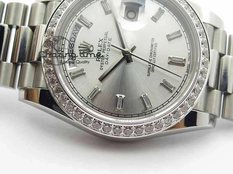 Day Date 40mm SS BP Maker Best Edition Diamond Bezel Silver Dial On SS Bracelet ETA2836